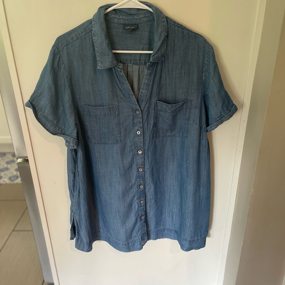 Women's Blue Denim Shirt with Short Sleeves